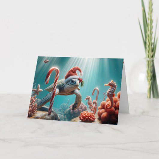 Kerstmis Zeeschildpad Met Suikerstokken Kaart (Voorkant)