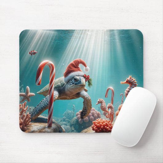 Kerstmis Zeeschildpad Met Suikerstokken Muismat (Met muis)