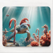Kerstmis Zeeschildpad Met Suikerstokken Muismat (Voorkant)