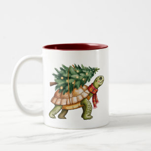 Kerstmis Zeeschildpad Minnaar Cadeau Xmas Boom Vak Tweekleurige Koffiemok