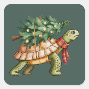 Kerstmis Zeeschildpad Minnaar Geschenk Xmas Boom V Vierkante Sticker