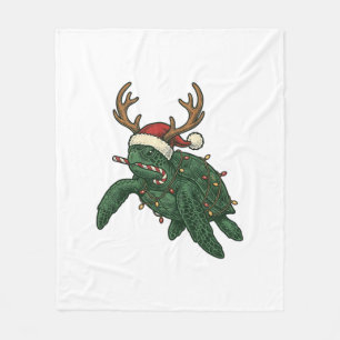 Kerstmis Zeeschildpad Rendier Vintage Gravure De Fleece Deken
