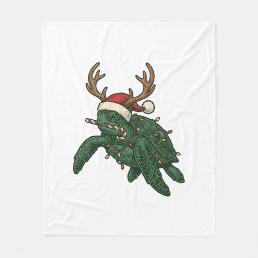 Kerstmis Zeeschildpad Rendier Vintage Gravure De Fleece Deken (Voorkant)