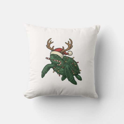 Kerstmis Zeeschildpad Rendier Vintage Gravure De Kussen (Voorkant)