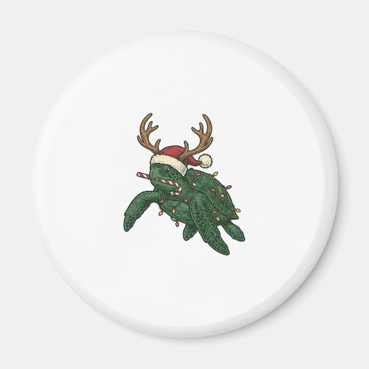 Kerstmis Zeeschildpad Rendier Vintage Gravure De Magneet (Voorkant)