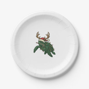 Kerstmis Zeeschildpad Rendier Vintage Gravure De Papieren Bordje