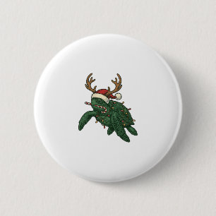 Kerstmis Zeeschildpad Rendier Vintage Gravure De Ronde Button 5,7 Cm