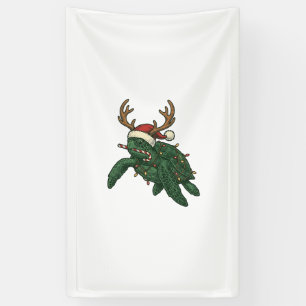 Kerstmis Zeeschildpad Rendier Vintage Gravure De Spandoek