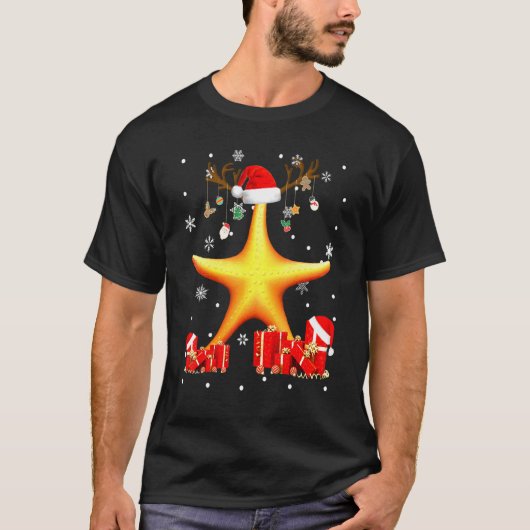 Kerstmis Zeester Santa Rendier Zeester T-shirt (Voorkant)