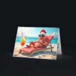 Kerstmis Zeester Zonnebaden Kaart<br><div class="desc">Een eigenzinnige zeester met een Santa Claus pet en een zonnebril lounges op een strandstoel aan de oceaan,  genietend van een verfrissende cocktail. Tekst kan worden gewijzigd.</div>