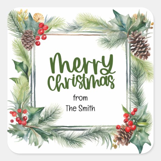 Kerstmis Zegen krans warme wensen liefde vrede Vierkante Sticker (Voorkant)
