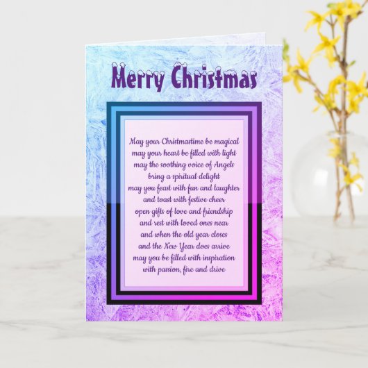 Kerstmis Zegeningen paarse vorst ontwerp Kaart (Gele Bloem)