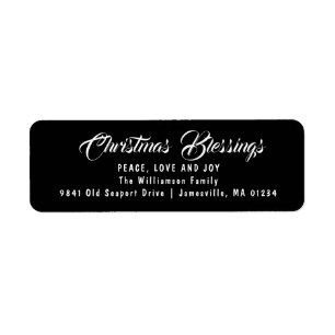 Kerstmis zegeningen retour adreslabels zwart etiket