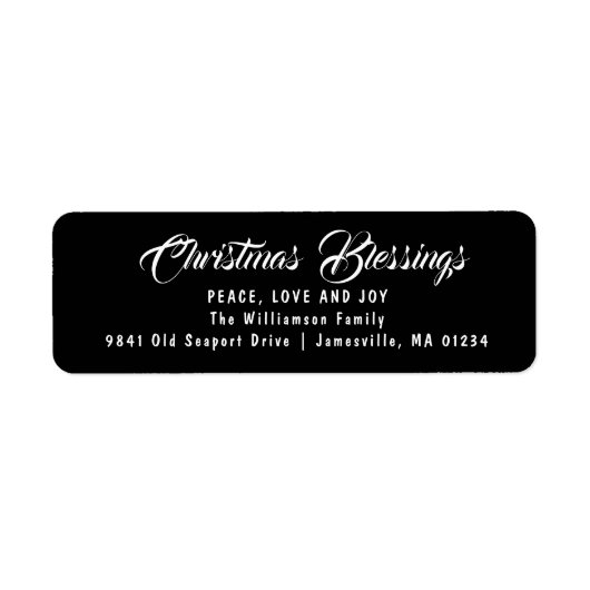 Kerstmis zegeningen retour adreslabels zwart etiket (Voorkant)