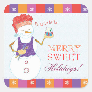 Kerstmis Zegeningen van Sneeuwman Baker Vierkante Sticker