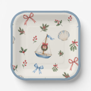 Kerstmis zeilboot & strikken Vakantie 7” Papieren Bordje