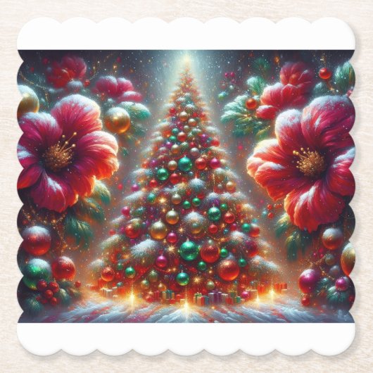 Kerstmis Zes Kerstboom Papier Onderzetters (Voorkant)