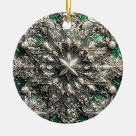 KERSTMIS Zilver Paarse Groene 3D Star ~ Keramisch Ornament