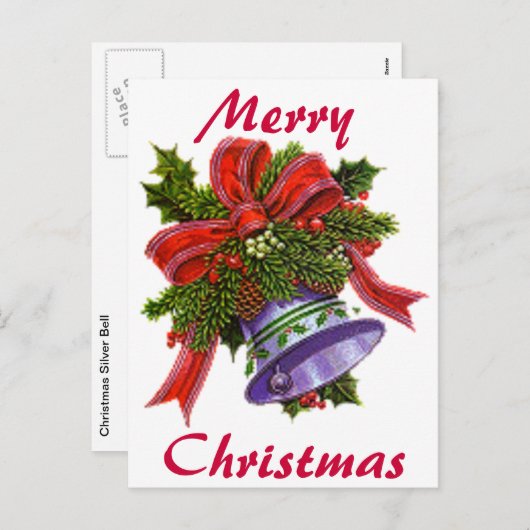 Kerstmis Zilveren Bell Feestdagenkaart (Voorkant / Achterkant)