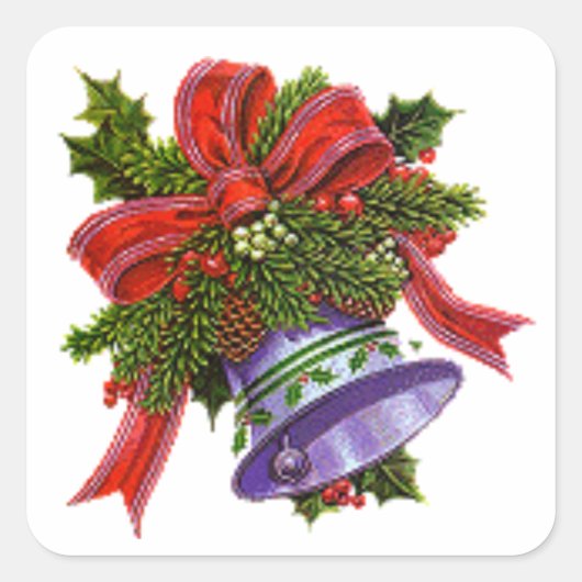 Kerstmis Zilveren Bell Vierkante Sticker (Voorkant)