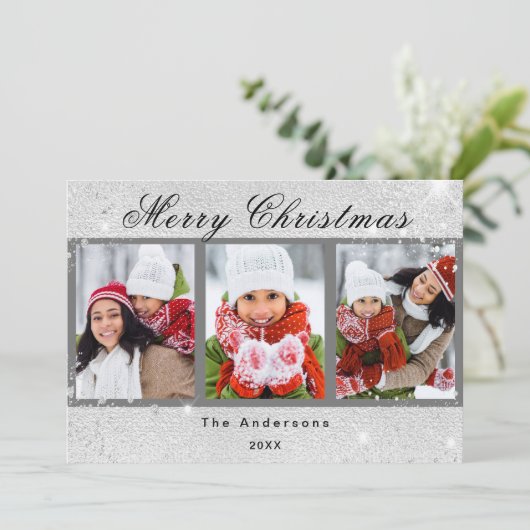 Kerstmis zilveren glitter fonkelt foto familie (Staand voorkant)