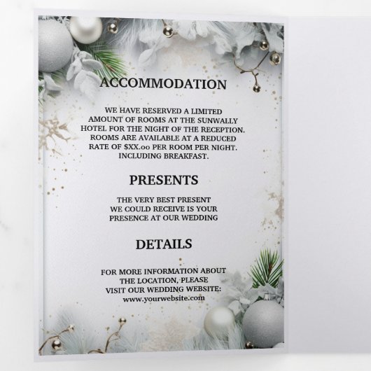 Kerstmis Zilveren Magische Winter Minimaal Geperso Drieluik Uitnodiging (Binnenzijde eerst)