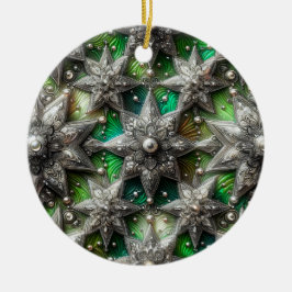 KERSTMIS Zilveren Parel Groene 3D Ster ~ Keramisch Ornament