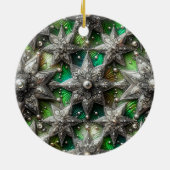 KERSTMIS Zilveren Parel Groene 3D Ster ~ Keramisch Ornament (Achterkant)