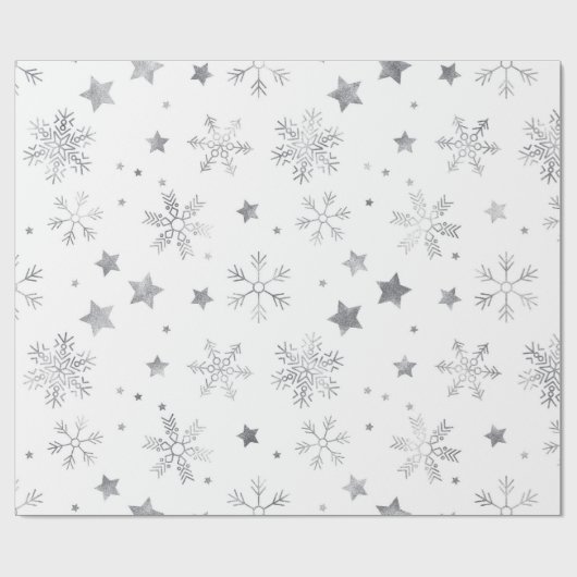 Kerstmis - Zilveren Snowflakes Stars Cadeaupapier (Vlak)