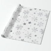 Kerstmis - Zilveren Snowflakes Stars Cadeaupapier (Uitgerold)