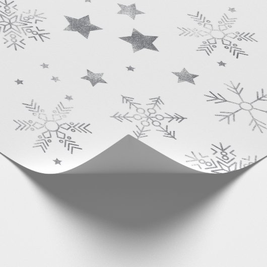 Kerstmis - Zilveren Snowflakes Stars Cadeaupapier (Hoek)