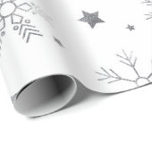 Kerstmis - Zilveren Snowflakes Stars Cadeaupapier (Rol Hoek)