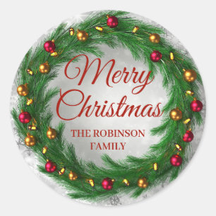 Kerstmis Zilveren Winter Sparkle Feestelijke Krans Ronde Sticker