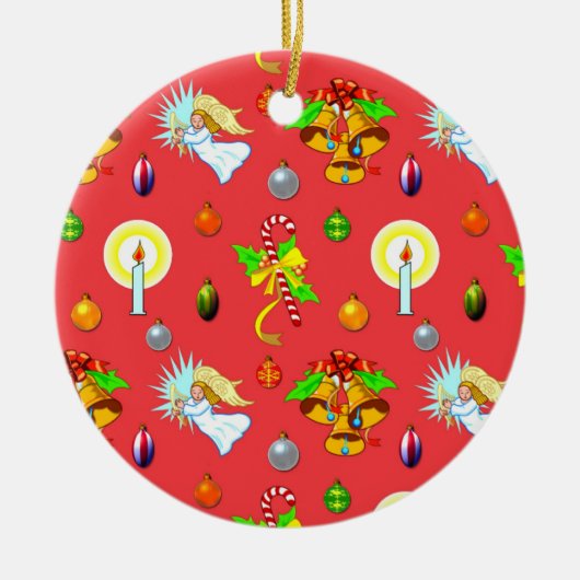 Kerstmis - Zingende Angels en gouden cellen Keramisch Ornament (Voorkant)