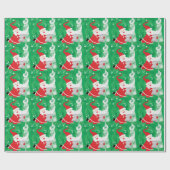 Kerstmis, zingende en dansende kerstman cadeaupapier (Vlak)