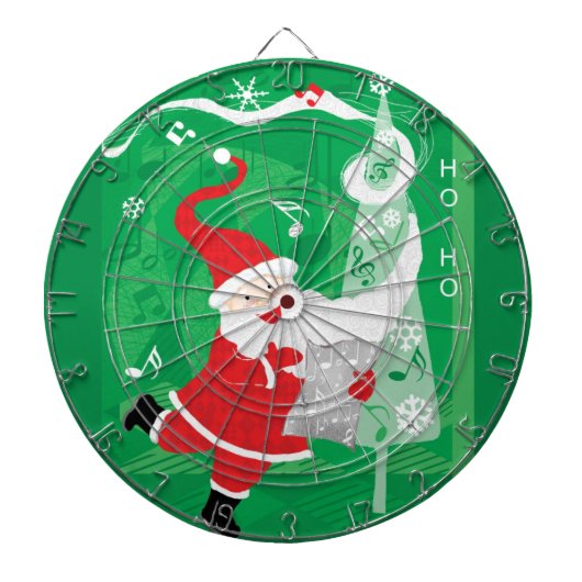 Kerstmis, zingende en dansende kerstman dartbord (Voorkant)