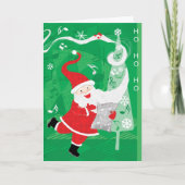 Kerstmis, zingende en dansende kerstman feestdagen kaart (Voorkant)
