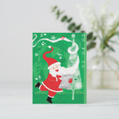 Kerstmis, zingende en dansende kerstman feestdagenkaart (Staand voorkant)