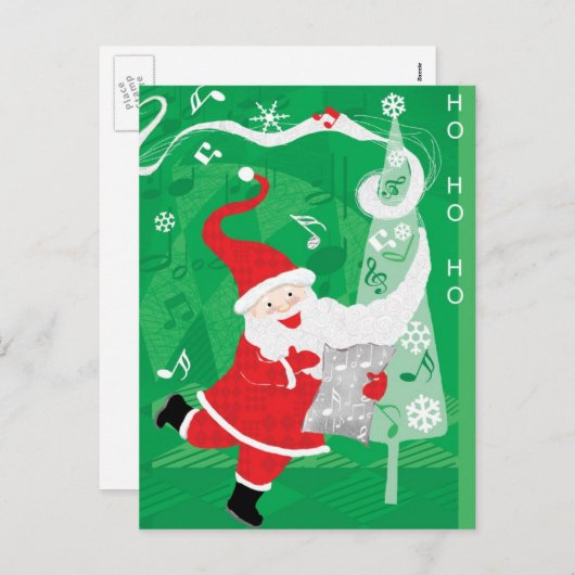 Kerstmis, zingende en dansende kerstman feestdagenkaart (Voorkant / Achterkant)