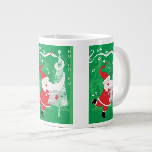 Kerstmis, zingende en dansende kerstman grote koffiekop (Voorkant rechts)