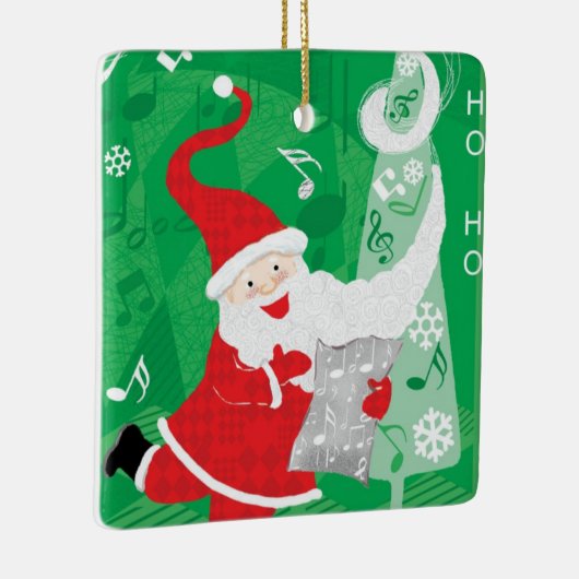 Kerstmis, zingende en dansende kerstman keramisch ornament (Rechts)