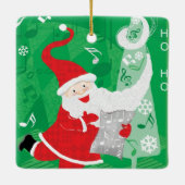 Kerstmis, zingende en dansende kerstman keramisch ornament (Achterkant)
