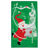 Kerstmis, zingende en dansende kerstman klein cadeauzakje (Achterkant)