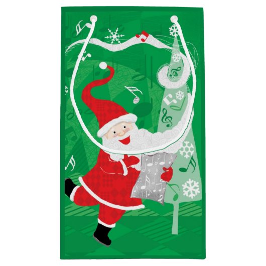 Kerstmis, zingende en dansende kerstman klein cadeauzakje (Achterkant)