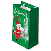 Kerstmis, zingende en dansende kerstman klein cadeauzakje (Achterkant Gekanteld)