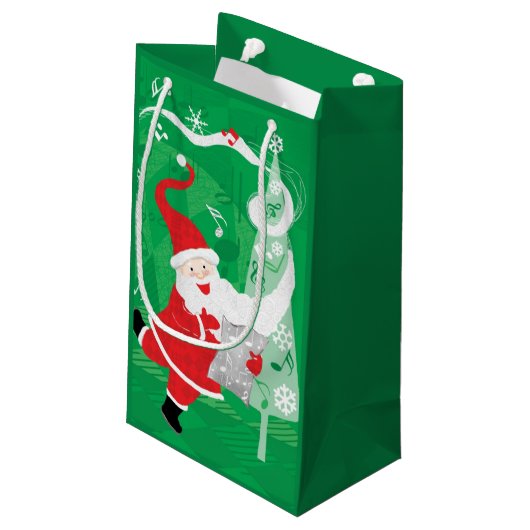 Kerstmis, zingende en dansende kerstman klein cadeauzakje (Achterkant Gekanteld)