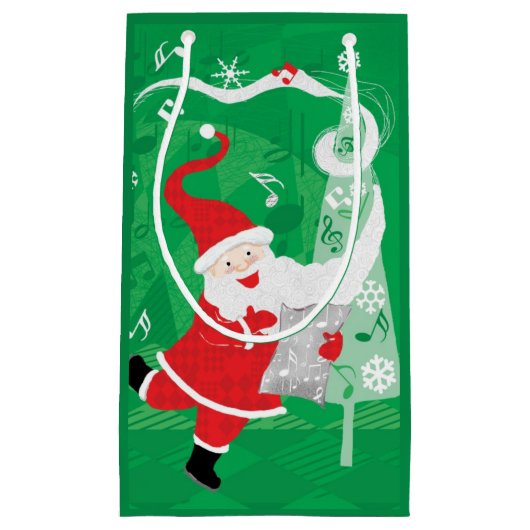Kerstmis, zingende en dansende kerstman klein cadeauzakje (Voorkant)