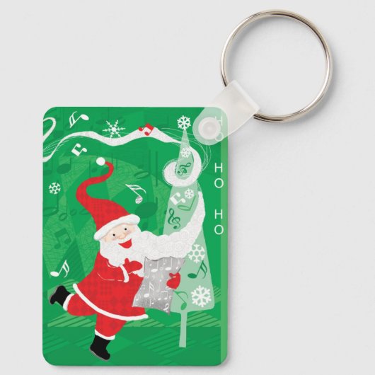 Kerstmis, zingende en dansende kerstman sleutelhanger (Achterkant)