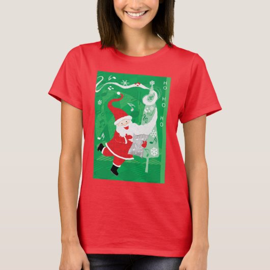 Kerstmis, zingende en dansende kerstman t-shirt (Voorkant)
