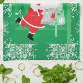 Kerstmis, zingende en dansende kerstman theedoek (Gevouwen)